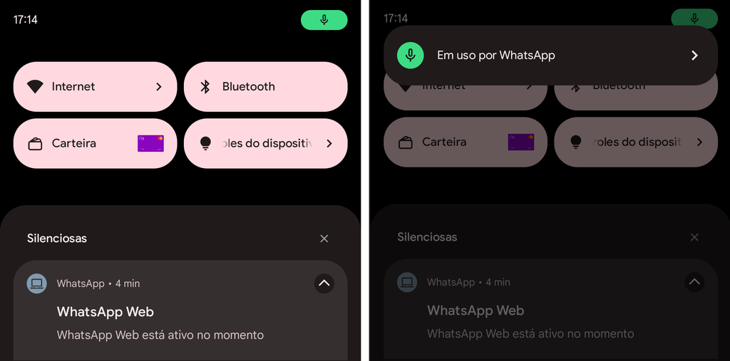 Ícone verde no topo da tela permite ver quando um app está acessando o microfone (Imagem: Renato Santino/Canaltech)