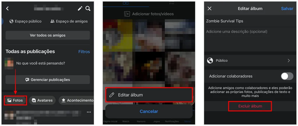Como excluir um álbum do Facebook no Android ou iPhone (Captura de tela: Caio Carvalho)
