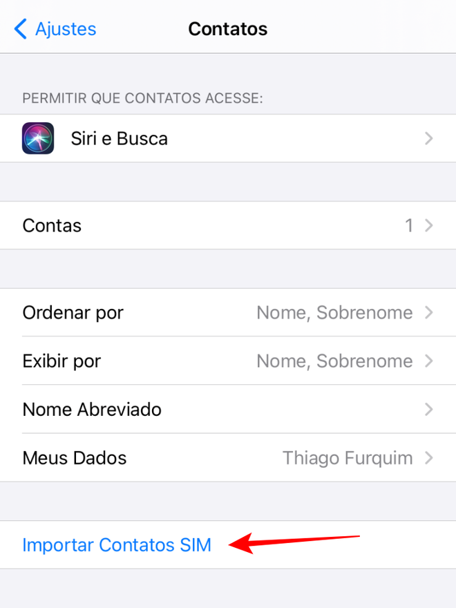 Toque na opção "Importar Contatos SIM" para ver seus contatos salvos - Captura de tela: Thiago Furquim (Canaltech)
