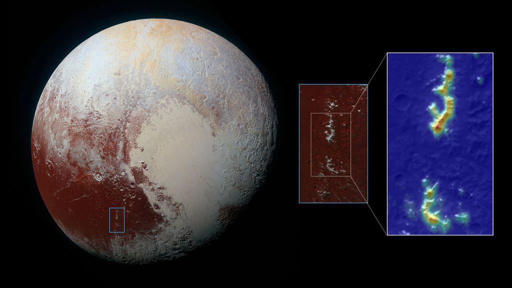 Detalhe da imagem destaca o metano congelado em Plutão (Imagem: Reprodução/NASA/JHUAPL/SwRI and Ames Research Center/Daniel Rutter)