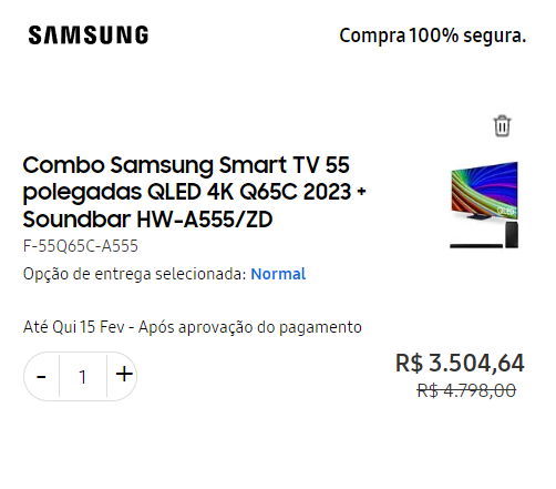 Combo Samsung Smart TV 55 polegadas QLED 4K Q65C 2023 + Soundbar HW ...