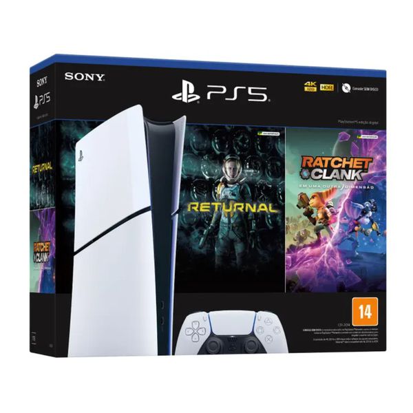 PlayStation 5 Slim Edição Digital 2024 1TB - 1 Controle Branco Sony com 2 Jogos | APP + CLIENTE OURO + CUPOM