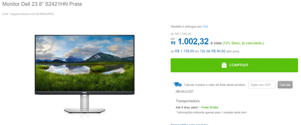 Monitor Dell 23.8” S2421HN Prata - Canaltech Ofertas