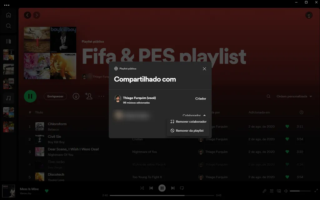 Tirar alguém da playlist compartilhada no Spotify é simples (Imagem: Captura de tela/Thiago Furquim/Canaltech)
