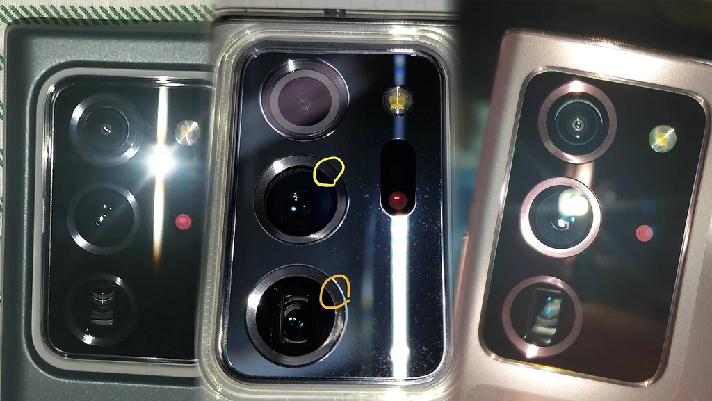 Grãos de poeira e lente mal-alinhada em unidades do Galaxy Note 20 (Foto: Reprodução/SamMobile)