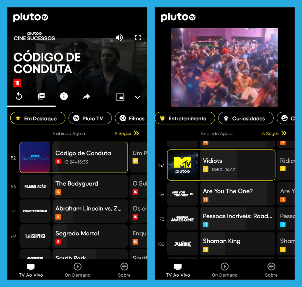Pluto TV: filmes, séries e canais de TV ao vivo. Mas com publicidade (Imagem: André Magalhães/Captura de tela)