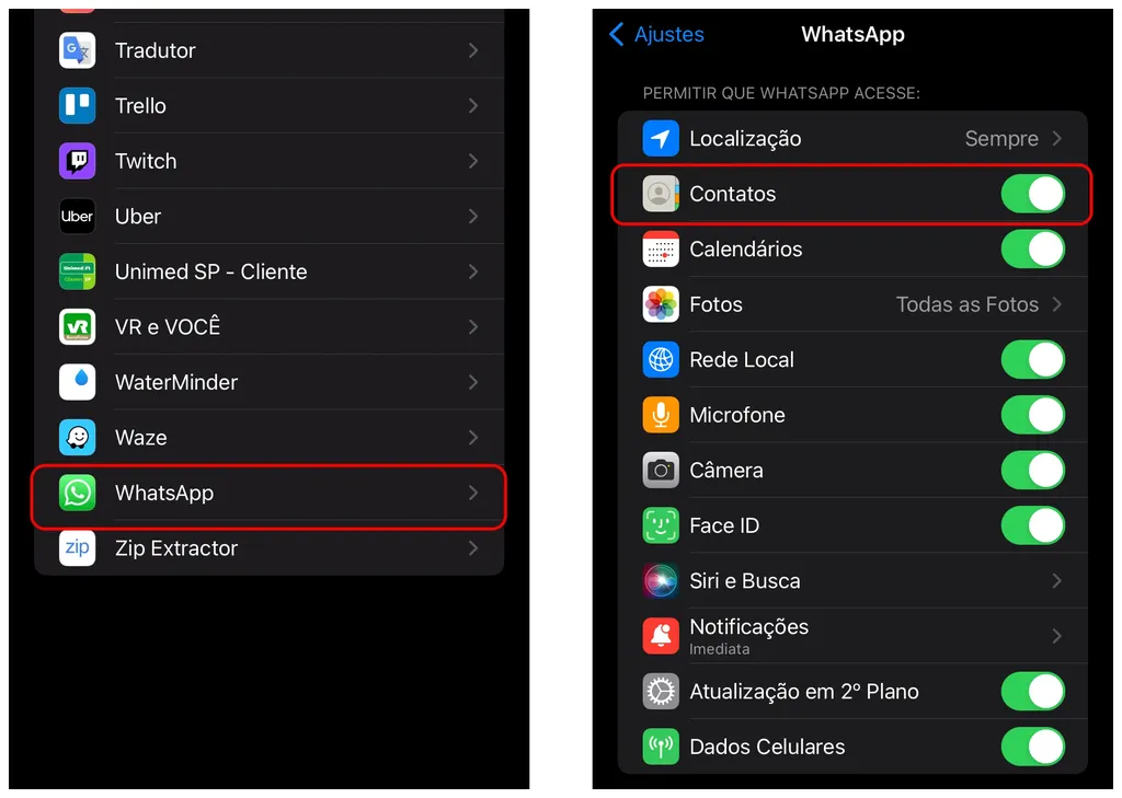 Permita que o WhatsApp acesse os contatos do iPhone para atualizar a lista no app (Captura de tela: Thiago Furquim/Canaltech)
