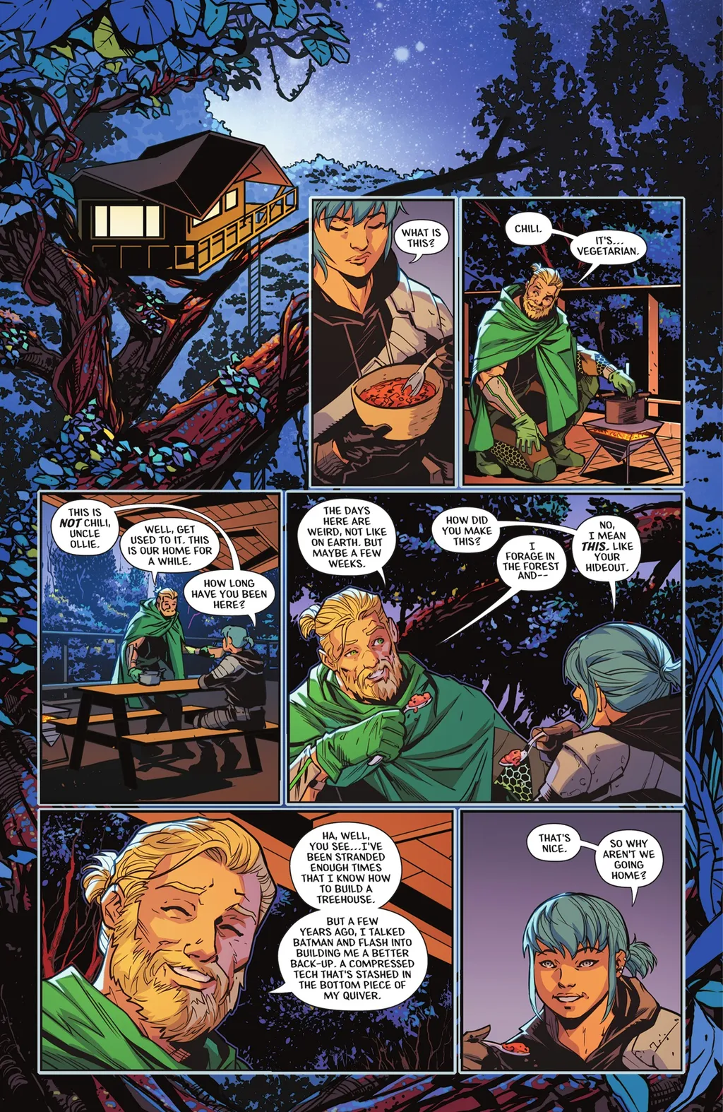 Arqueiro Verde cita uma tecnologia de compressão de objetos para guardar coisas a mais em sua aljava (Imagem: Reprodução/DC Comics)