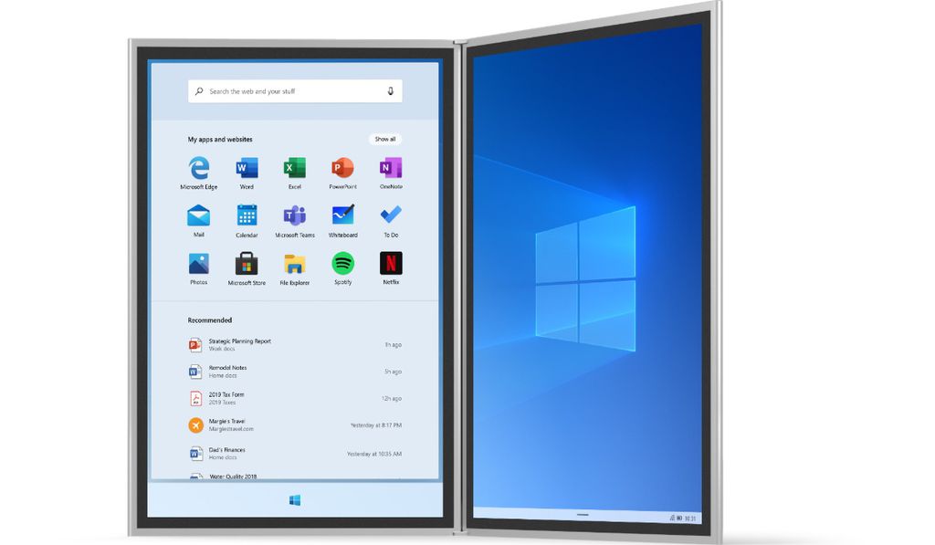 Plano inicial era o Windows 10X ser reproduzido em duas telas (Imagem: Divulgação/Microsoft)