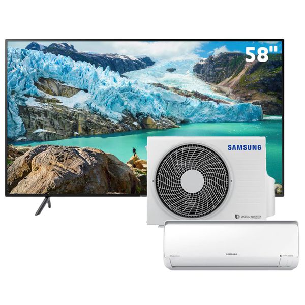 Smart TV LED 58" UHD 4K Samsung 58RU7100 + Ar-Condicionado Split Samsung Digital Inverter Frio 11.500 BTUs - 220v