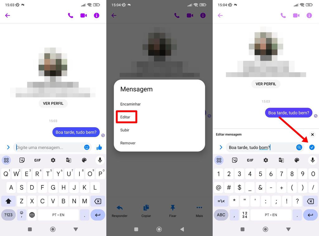 Processo de editar mensagens no Facebook Messenger no celular é similar ao de outros apps de mensagem (Imagem: Captura de tela/Felipe Demartini/Canaltech)