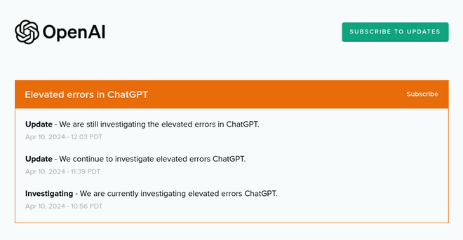 ChatGPT está com problemas nesta quarta (10) (Imagem: Captura de tela/Douglas Ciriaco/Canaltech)