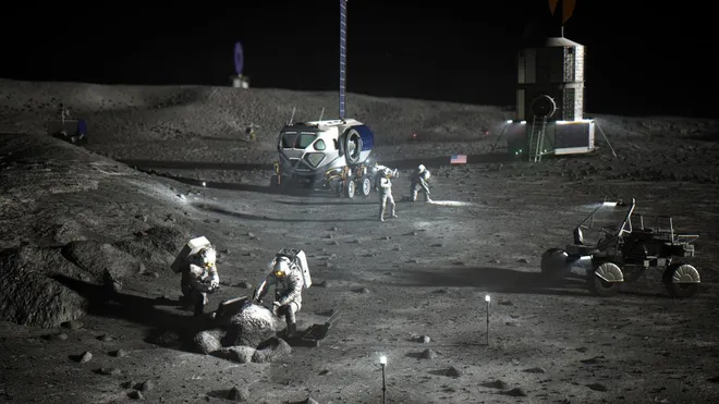 Dados os atrasos e desafios técnicos, o primeiro pouso lunar do programa deverá acontecer somente em 2026 (Imagem: Reprodução/NASA)