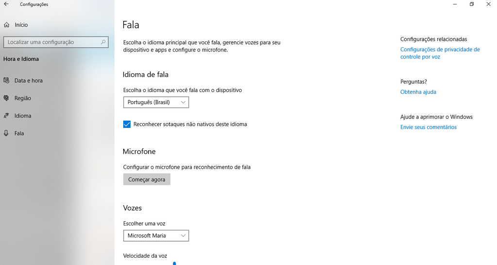 De todas as ferramentas listadas aqui, o reconhecimento de voz do Windows 10 é a mais simples e a que conta com menos recursos, mas serve bem para aqueles que precisam de pouca demanda nesse tipo de ferramenta (Captura de Imagem: Rafael Arbulu)