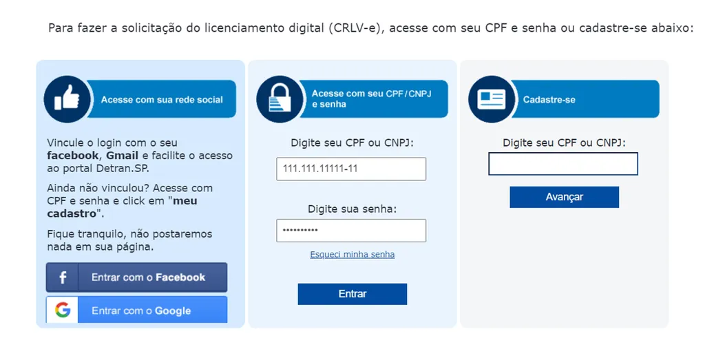 Site do Detran-SP mostra passo a passo para imprimir o CRLV do carro (Imagem: Divulgação/Detran-SP)