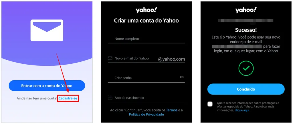 Criar um e-mail no aplicativo do Yahoo Mail no celular (Captura de tela: Caio Carvalho)