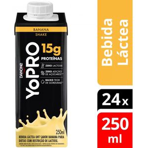 Kit Bebida Láctea YoPRO Banana Sem Lactose - Zero Açúcar 24 Unidades 250ml Cada