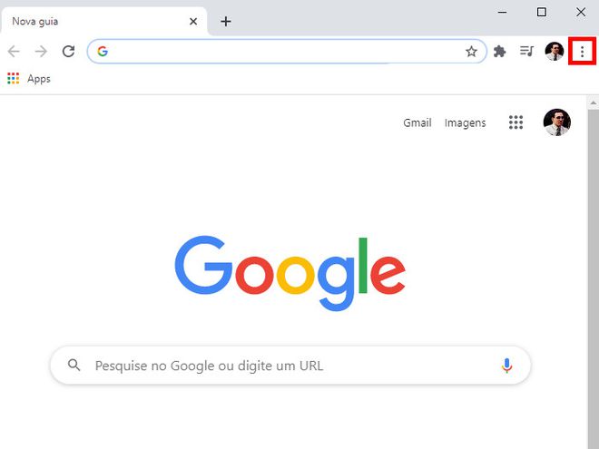 Abra o Google Chrome e clique no ícone de "Três pontos" no canto superior (Captura de tela: Matheus Bigogno)