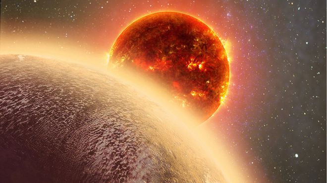 Representação do exoplaneta, com sua estrela ao fundo (Imagem: Reprodução/Dana Berry/Skyworks Digital/CfA)