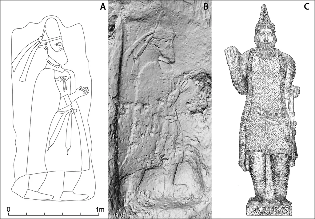 Relevo do possível Natounissar. À direita, figura de Attalos, rei de Adiabene, encontrado em Hatra, para comparativo (Imagem: Rabana-Merquly Archaeological Project)