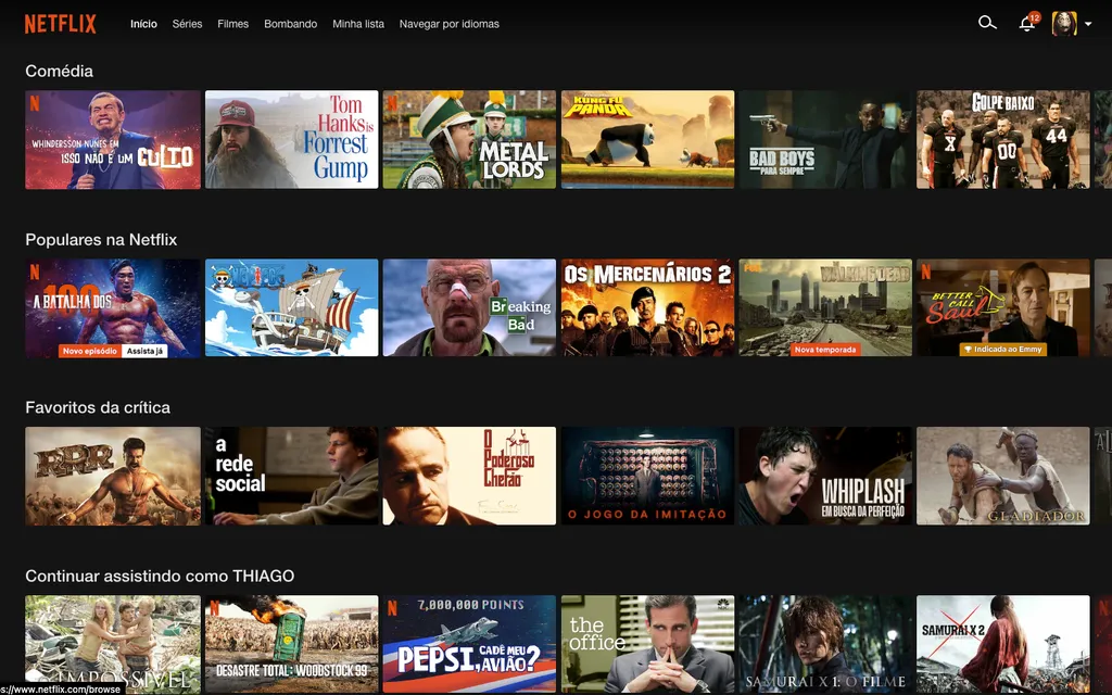 Cada fileira de filmes exibe as recomendações da Netflix (Imagem: Thiago Furquim/Canaltech)