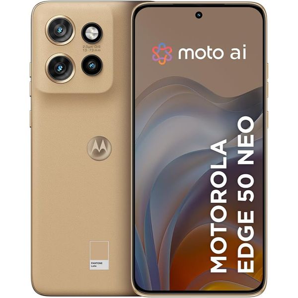 Smartphone Motorola Edge 50 Neo 5G - 256GB 16GB (8GB RAM+8GB Ram Boost) 50MP Sony Camera Moto AI Ultrarresistencia militar - Latte Vegan Leather