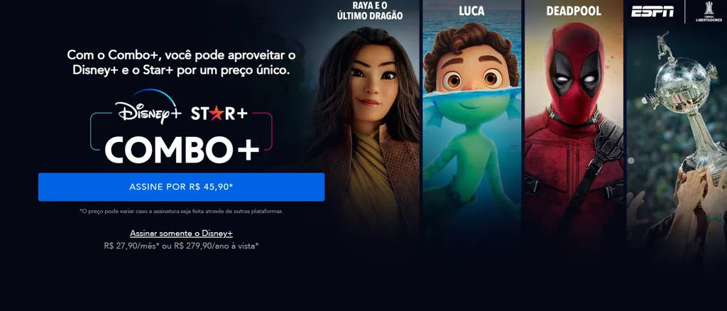 No Brasil, as únicas opções seguem sendo só o Disney+ ou o combo com o Star+ (Imagem: Reprodução/Disney+)