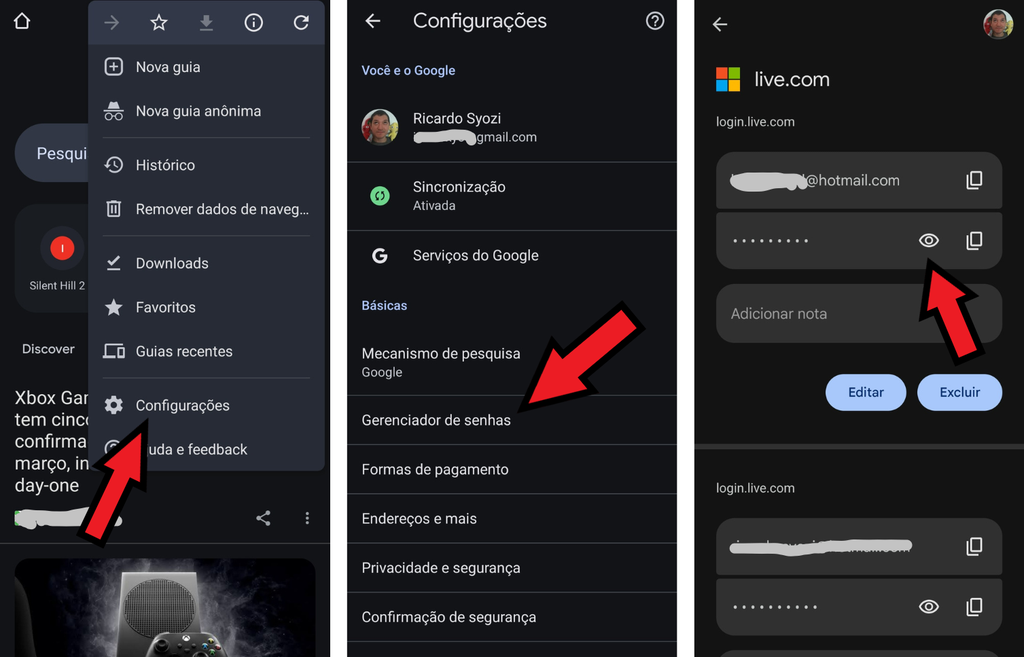 ver senha email android