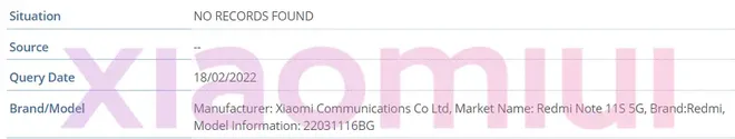 Registro do Redmi Note 11S 5G no Mi Code (Imagem: Reprodução/Xiaomiui)