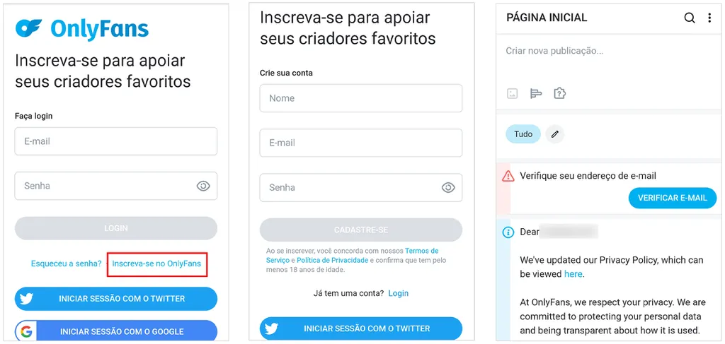 Siga os passos para se cadastrar no OnlyFans (Imagem: Captura de tela/André Magalhães/Canaltech)