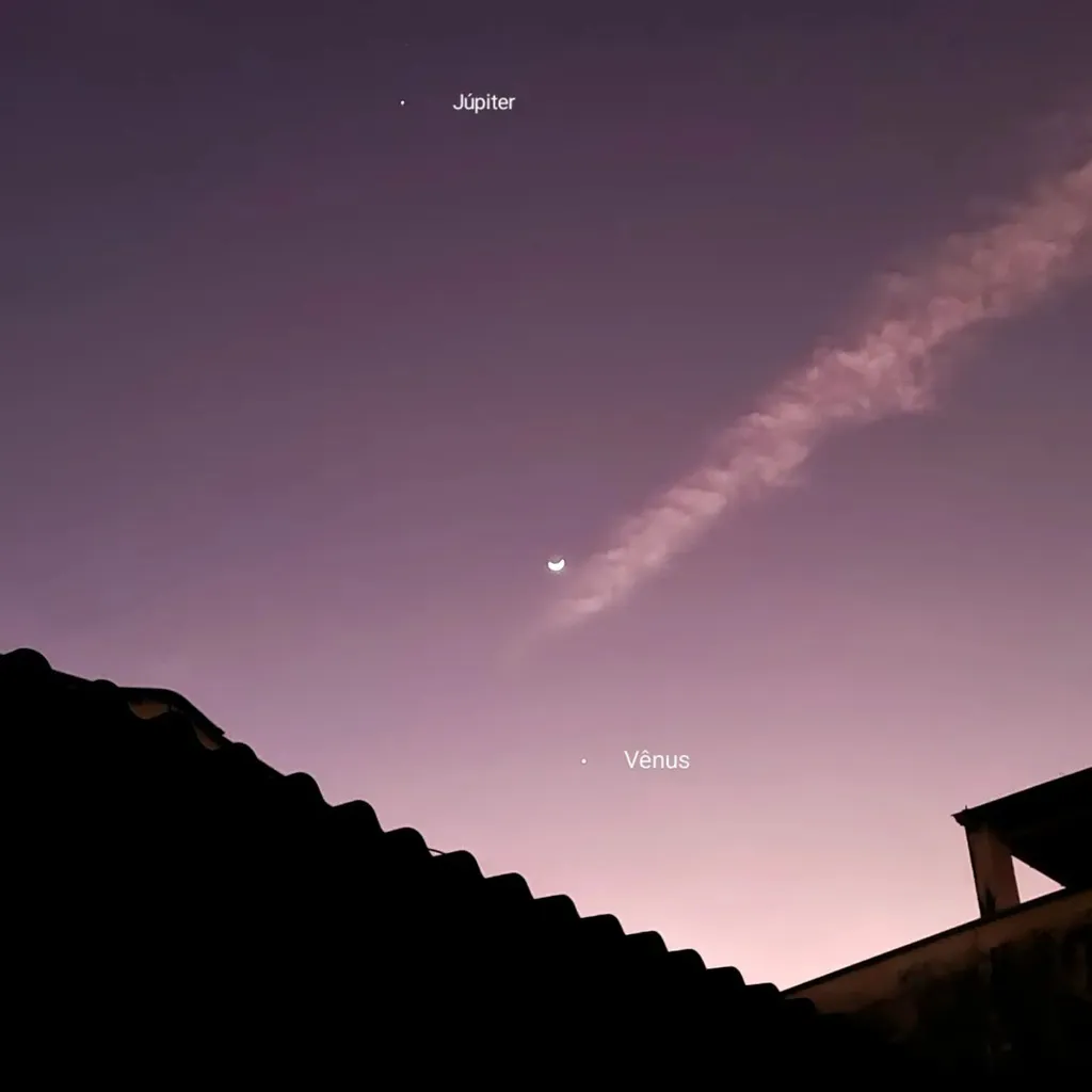 Conjunção de Vênus com Lua e Júpiter (Imagem: Daniele Cavalcante/Canaltech)