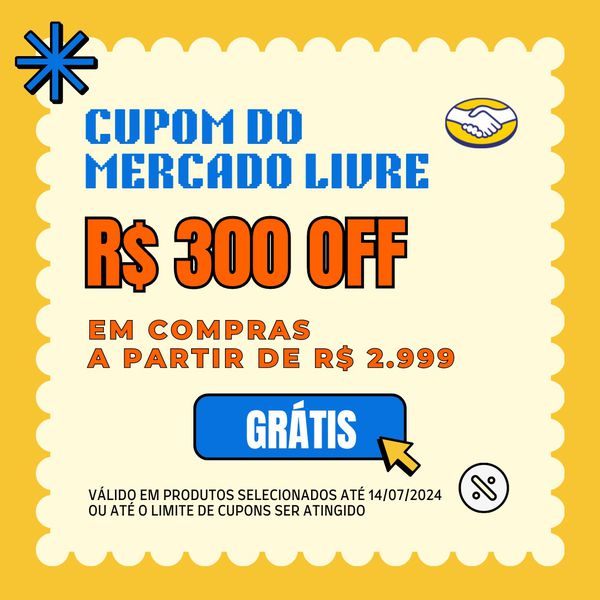 Cupom Mercado Livre: R$ 300 OFF em compras a partir de R$ 2.999 - Válido em celulares selecionados do link