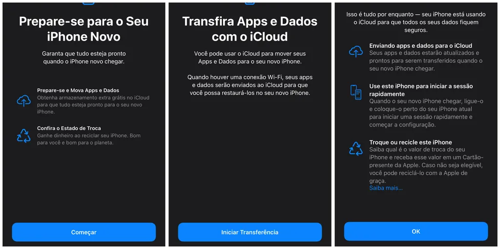 Inicie a preparação para a transferência de dados do iPhone (Imagem: Captura de tela/Thiago Furquim/Canaltech)