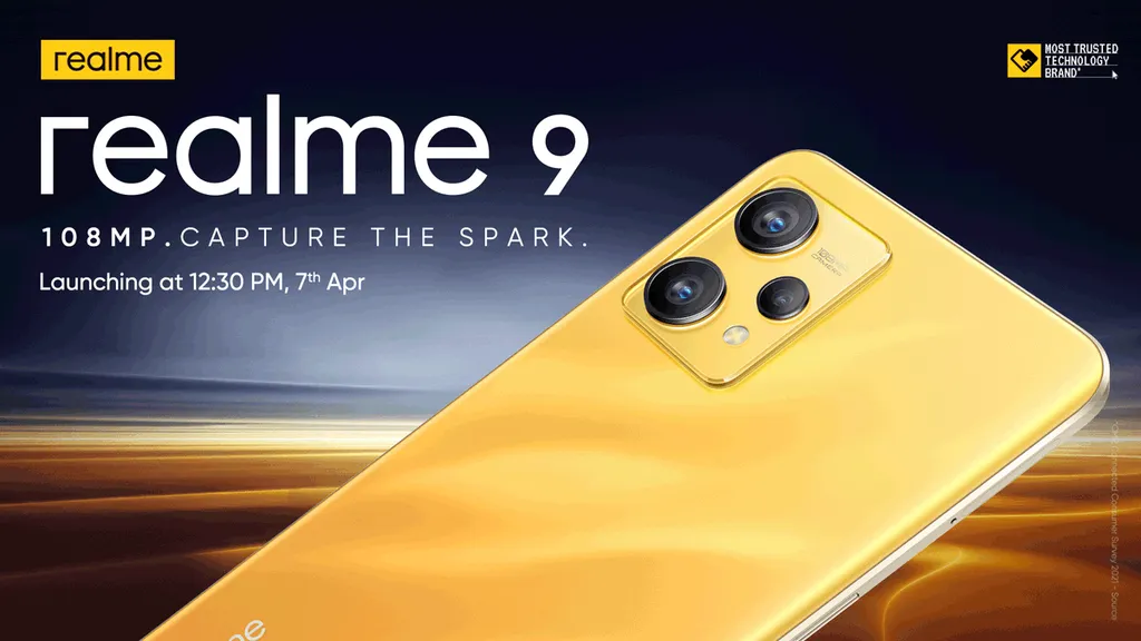 Realme 9 4G terá chamativa cor amarela e câmera de 108 MP (Imagem: Reprodução/Realme)