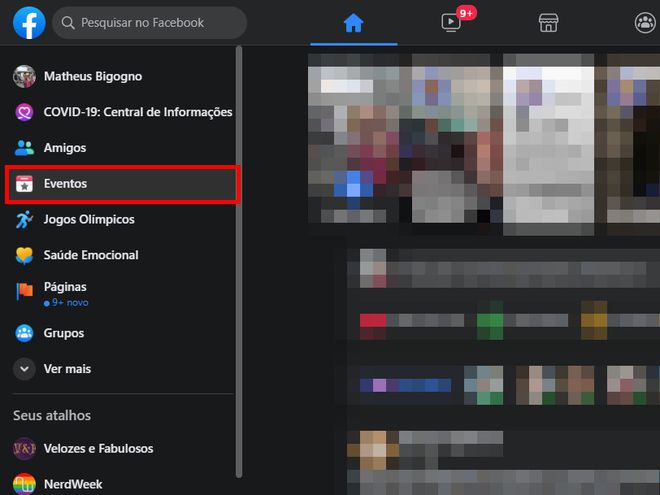 Acesse o Facebook no PC e clique em "Eventos" no menu esquerdo (Captura de tela: Matheus Bigogno)