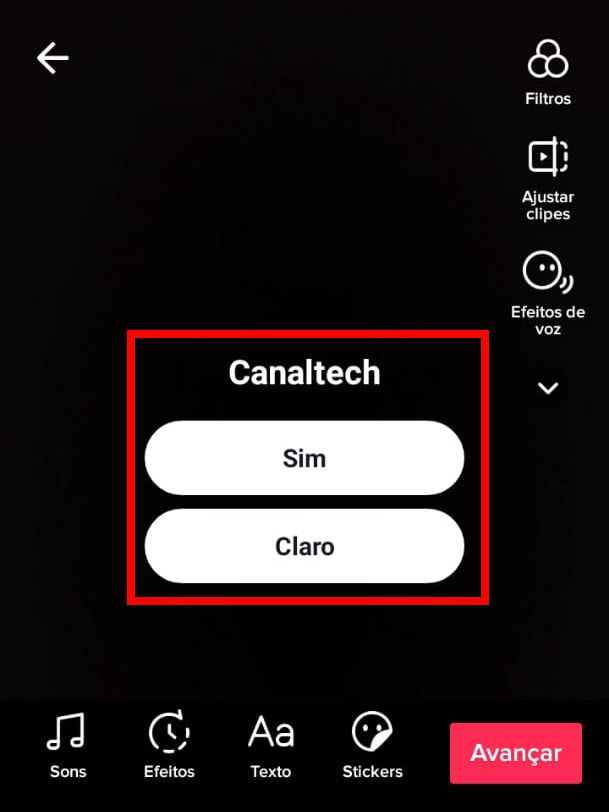 Digite a pergunta no campo indicado, altere as opções de resposta e publique o seu vídeo no TikTok (Captura de tela: Matheus Bigogno)