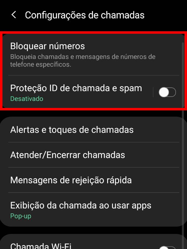 Ative a opção "Proteção ID de chamada e spam" para habilitar a função Smart Call (Captura de tela: Matheus Bigogno)