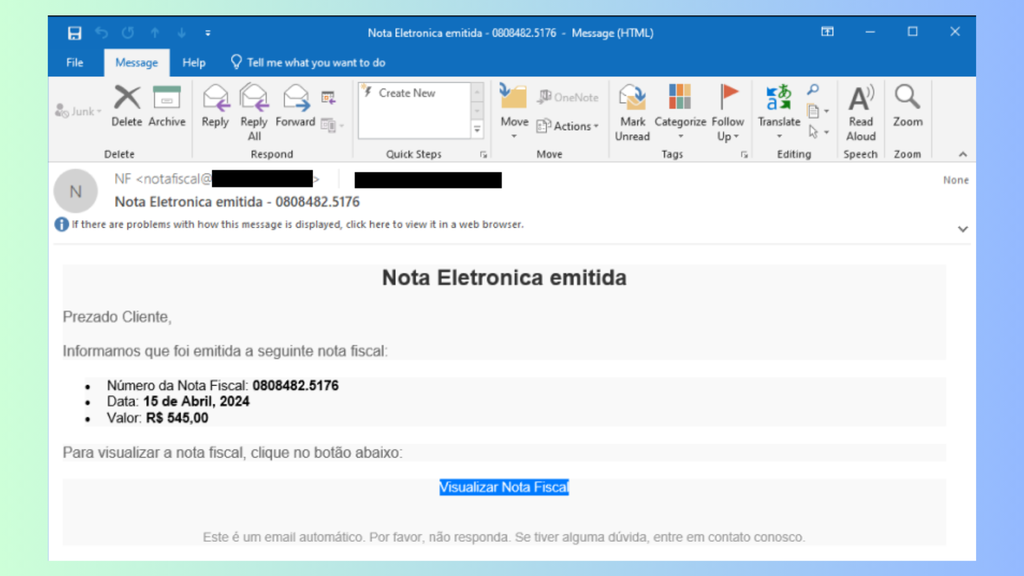 Ataque é distribuído através de e-mails falsos que se passam por sistemas de emissão de nota fiscal (Imagem: Divulgação/Cisco Talos)