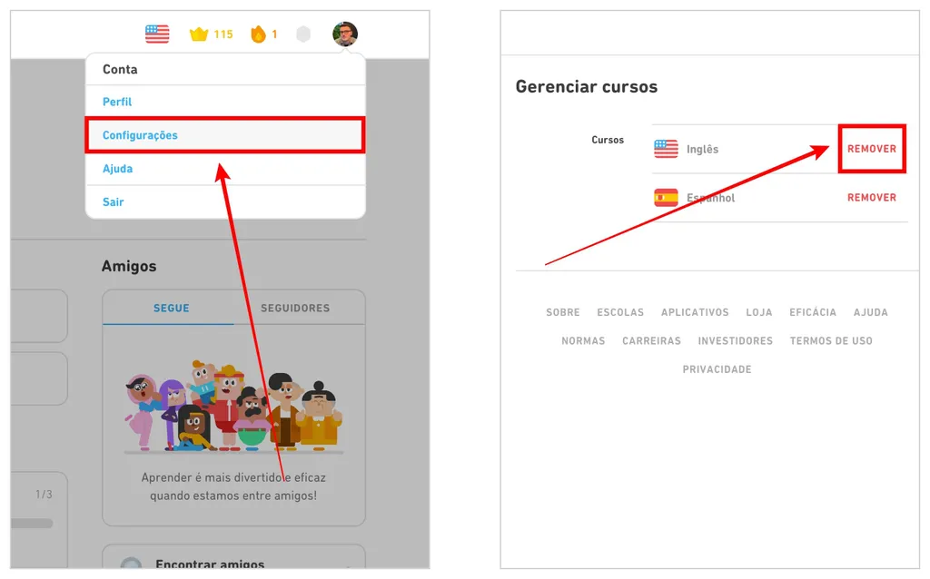 Como tirar um curso do Duolingo no computador (Captura de tela: Caio Carvalho)