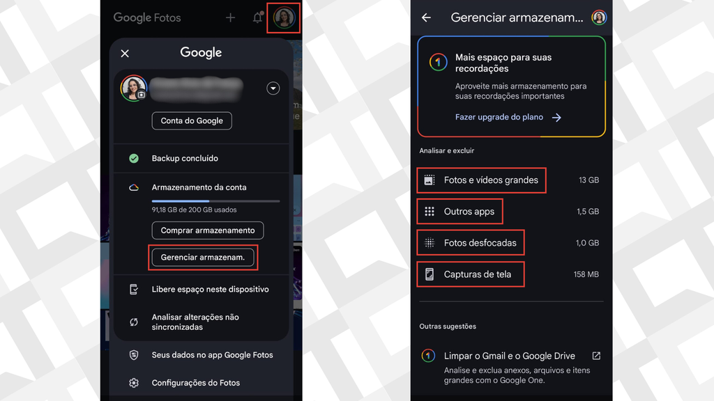 Passos para gerenciar o armazenamento do Google Fotos