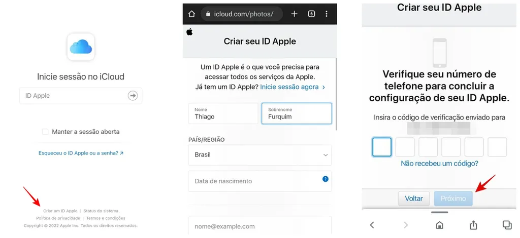 Crie uma conta no iCloud por um smartphone Android (Imagem: Thiago Furquim/Canaltech)