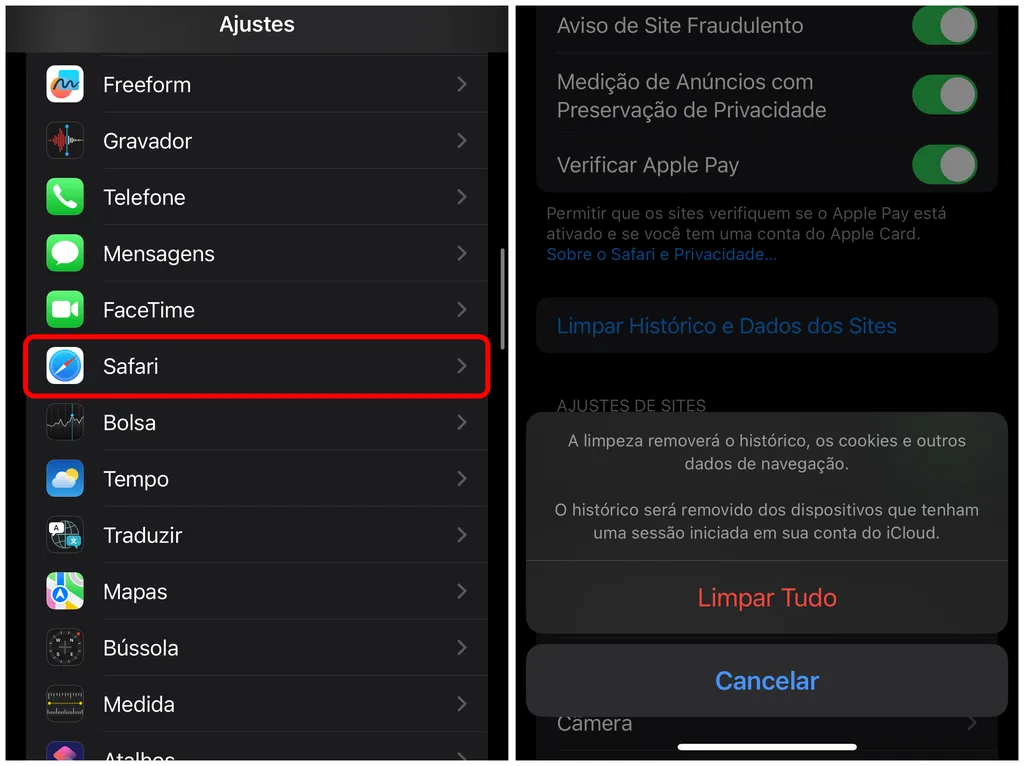 Limpe os dados de navegação dos navegadores instalados no iPhone (Imagem: Captura de tela/Thiago Furquim/Canaltech)