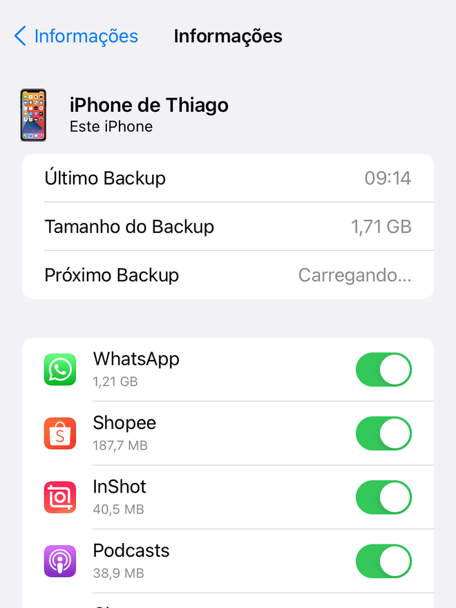 Escolha os apps que você deseja excluir do backup - Captura de tela: Thiago Furquim (Canaltech)