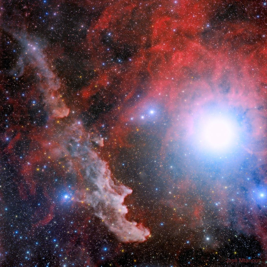 A Nebulosa Cabeça da Bruxa e, à direita, a estrela supergigante Rigel (Imagem: Reprodução/José Mtanous)