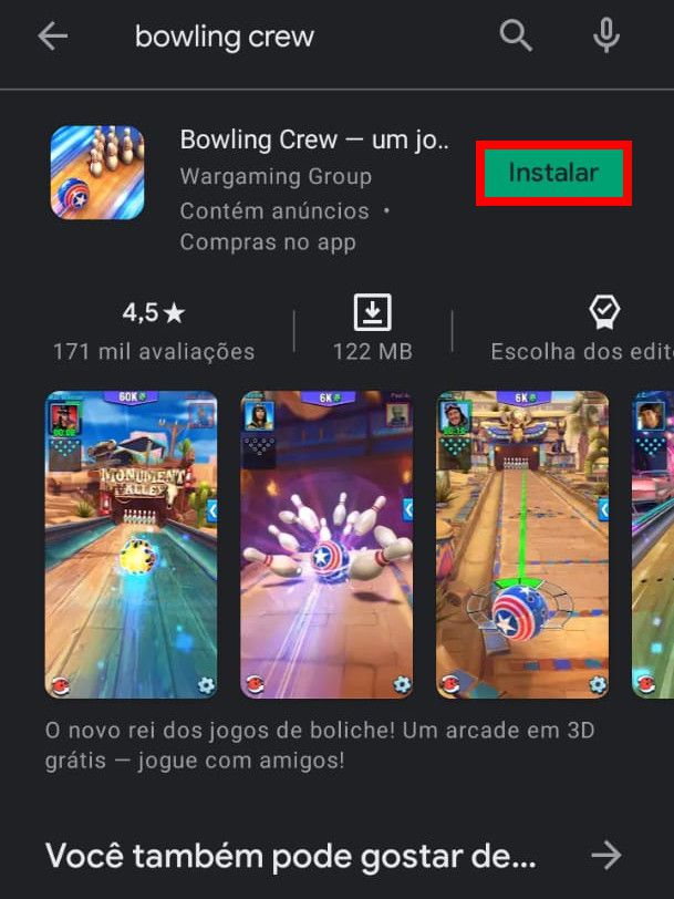 Acesse a Google Play Store ou a App Store e baixe o Bowling Crew (Captura de tela: Matheus Bigogno)
