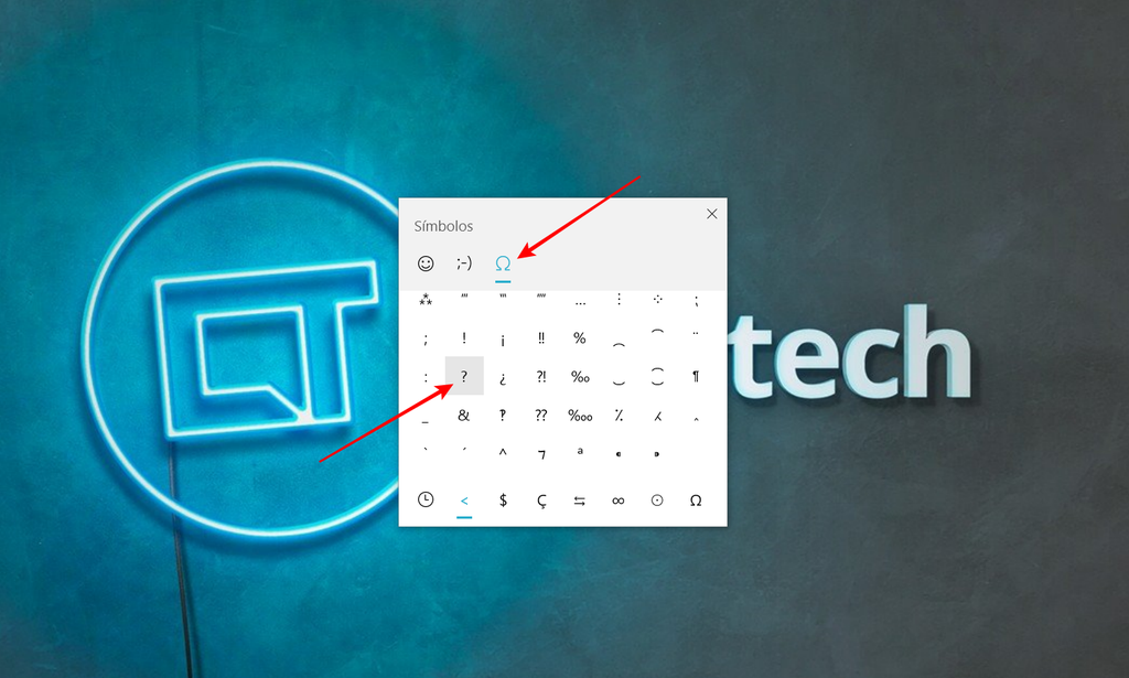 O teclado emoji também conta com um atalho para usar o ponto de interrogação no notebook (Imagem: Captura de tela/Fabrício Calixto/Canaltech)