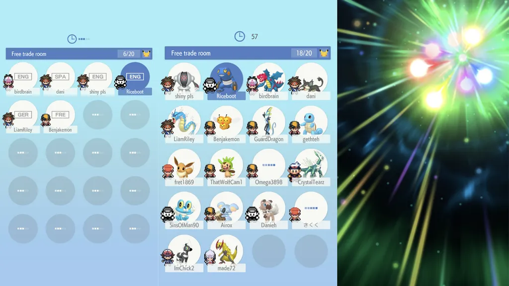 Até 20 jogadores se jutam em uma sala para trocarem Pokémon nesse modo (Imagem: Captura de Tela/Canaltech/Lucas Arraz)