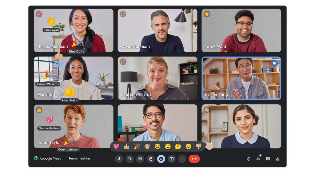 As reações com emojis estão disponíveis para todos os usuários do Google Meet (Imagem: Reprodução/Google)