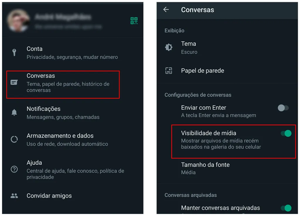 Ative o salvamento automático das fotos do WhatsApp na sua galeria (Captura de tela: André Magalhães)