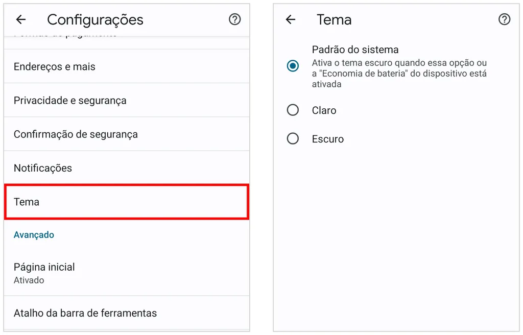 Como mudar o tema do Google Chrome no Android (Captura de tela: Caio Carvalho)
